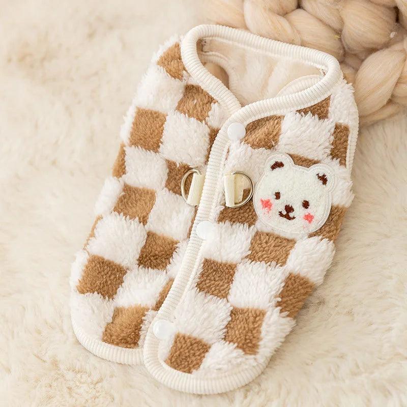 Lisslune | Cozy Plush Cute Bear Print Winter Sweater for Small Dogs & Puppies with Safe Buckle Closure