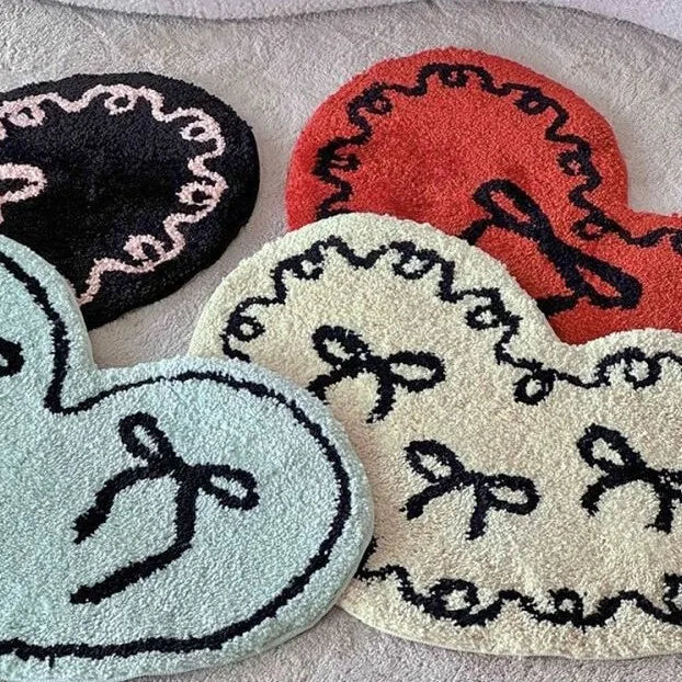 Rynx | Heart-Shaped Bow Pattern Tufted Rug Bathroom Soft Plush Anti-Skid Doormat Fluffy Thick Tufted Room Entry Mat