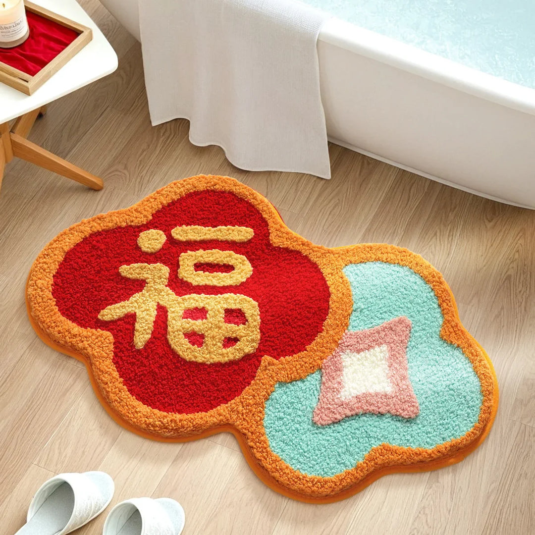 Rynx | Chinese Lucky Tufting Bath Mat Bathroom Mat Carpet Entrance Mat Floor Anti-Slip Foot Mat Aesthetic Home Decor Holiday Decoration