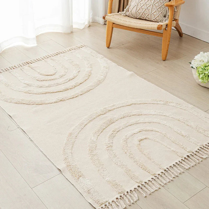 Rynx | Nordic Cotton-Linen Rug Modern Geometric Rainbow Living Room Rug Bedroom Night Sides Floor Mat Aesthetic Home Decor 60x150cm