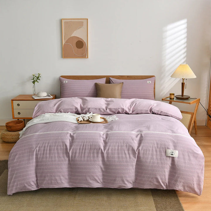Rynx | 100% Cotton Duvet Cover Set with Pillowcase Japanese Style Grid Duvet Cover 220x240 Duvet Cover Set King Size
