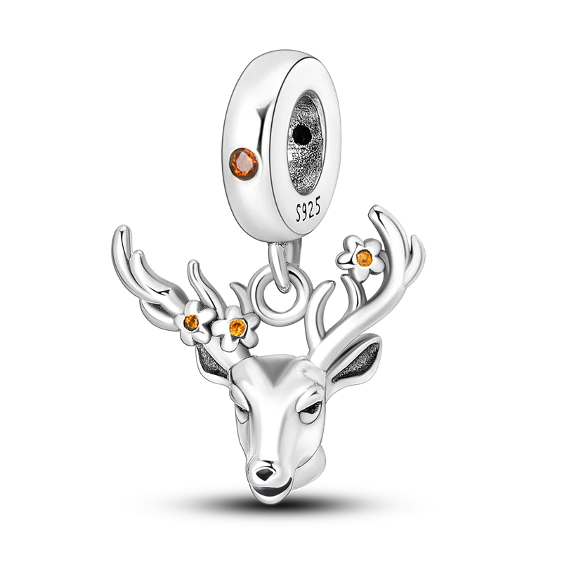 Lisslune | 925 Silver Golden Leopard Charms Beads Colorful Chameleon Rhinoceros Lion Scarab Cat Pendant Compatible with Original Pandora Bracelet Jewelry