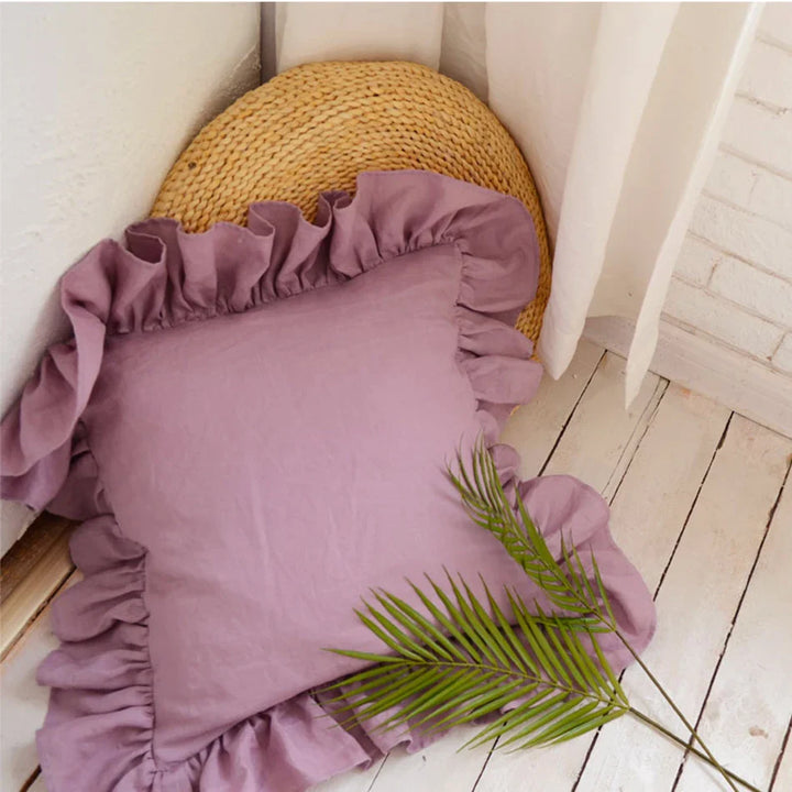 Rynx | 100% Linen Ruffle Cushion Covers, Soft and Comfortable Pillow Covers, Home Decor Sofa Cushions, Living Room Couch Ornament