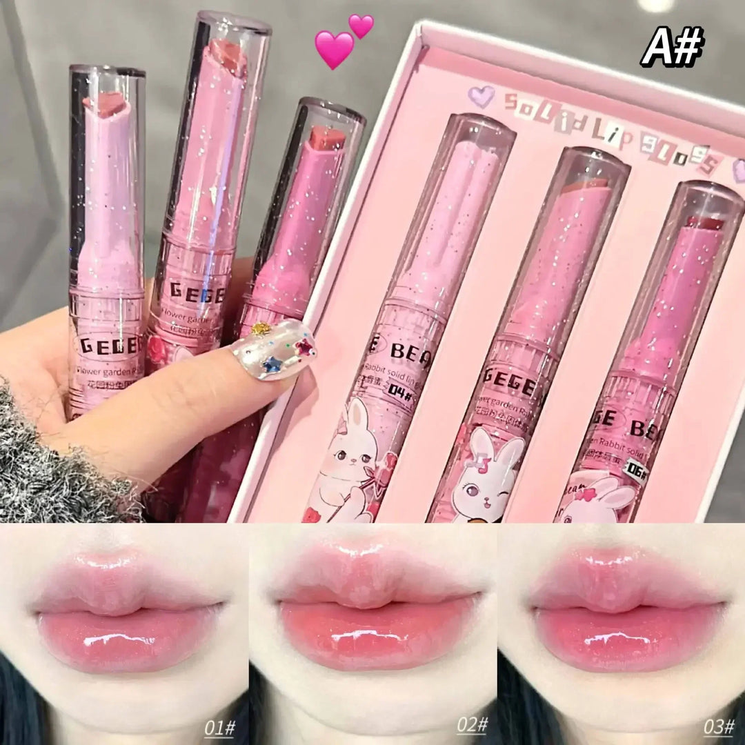 Rynx | 3PCS Heart-shaped Jelly Lipstick Pen Mirror Water Glitter Lip Lacquer Waterproof Moisturizing Lipstick Transparent Korean Makeup