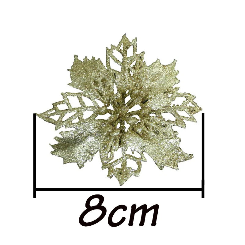 Rynx | (10 pieces) Artificial Christmas Tree Flowers Glitter Decorations Xmas Ornament New Year Gift