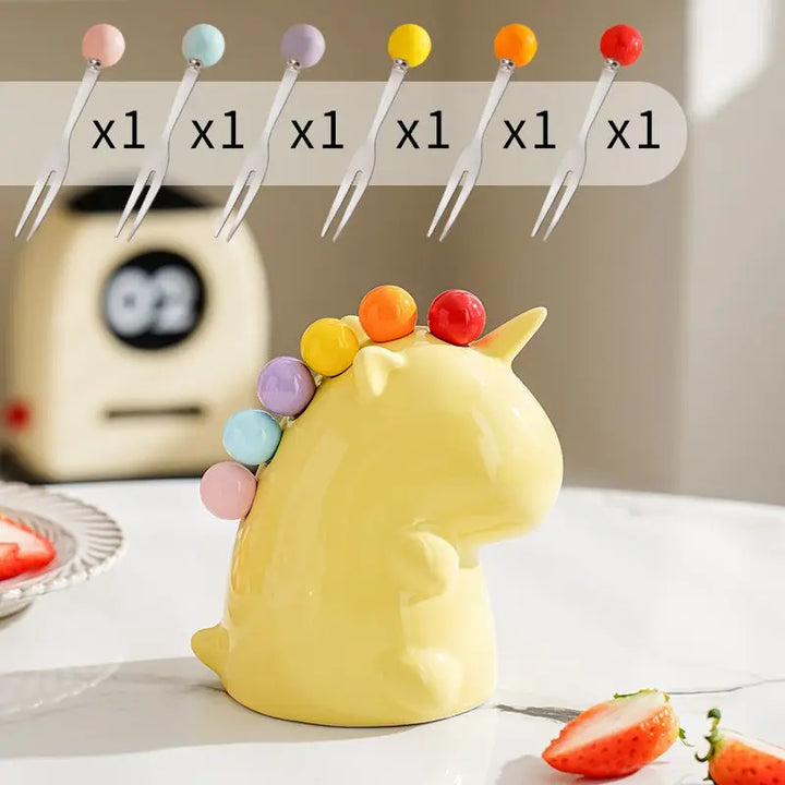 Lisslune | Ceramic Unicorn Stainless Steel Fruit Fork Set