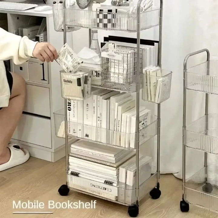 Rynx | Trolleys Storage Shelf Multi-Layer Transparent Acrylic Movable Cart Cosmetics Snack Storage Shelf Bookshelf Home Organizer