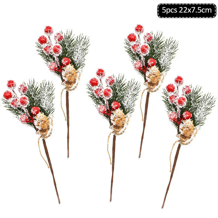Rynx 1Pack Christmas Pine Needles Branches Artificial Plant Christmas Tree Ornaments Decorations for Home DIY Wreath Gift Box Wedding Flowers