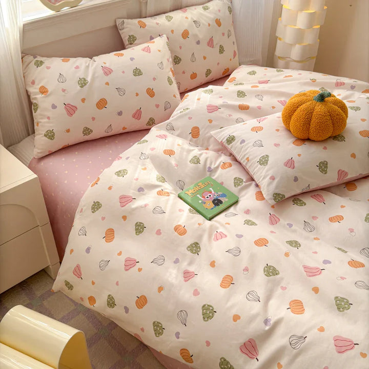 Lisslune | 100% Baumwolle Luxus Bettbezug Set mit 2 Kissenbezügen - Frischer Cartoon Stil, Elegantes & Atmungsaktives Bettwäsche Set, Mehrere Größen