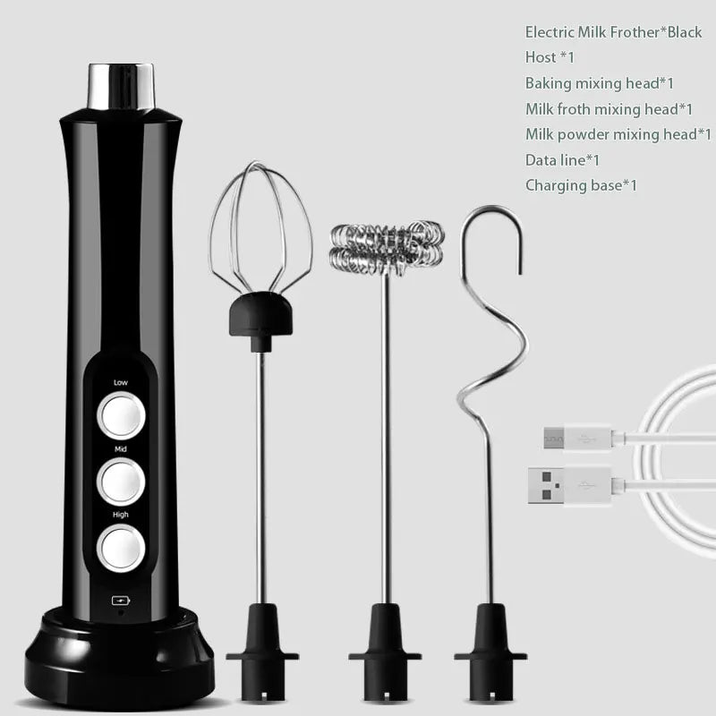 Lisslune | 3 In 1 Electric Milk Frother Rechargeable Milk Foam Maker Handheld Frother High Speed Milk Frother Drink Mixer Coffee
