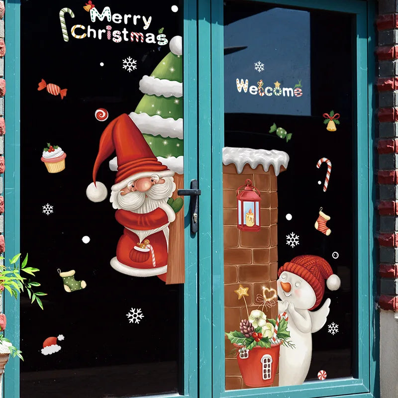 Rynx Christmas Window Stickers Santa Claus Christmas Tree Cartoon Glass Stickers Merry Christmas New Year Decorations for Home