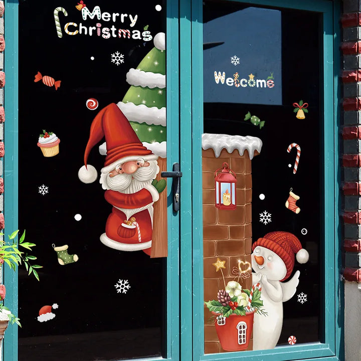 Rynx Christmas Window Stickers Santa Claus Christmas Tree Cartoon Glass Stickers Merry Christmas New Year Decorations for Home