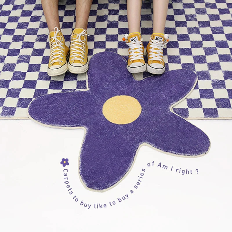 Rynx | Lavender Color Luxury Checkerboard Rug Bedroom Decoration Rugs Living Room Rug Bathroom Door Mat Non-Slip Rugs Rug IG