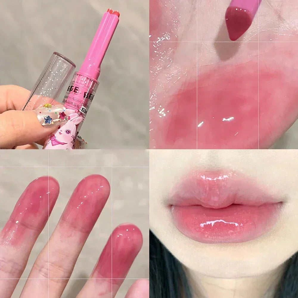 Rynx | 3PCS Heart-shaped Jelly Lipstick Pen Mirror Water Glitter Lip Lacquer Waterproof Moisturizing Lipstick Transparent Korean Makeup