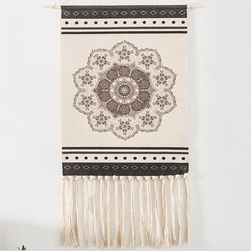 Lisslune | Bohemian Wall Tapestry, Macrame Wall Hanging, Home Decoration, Cotton Linen Tassel, Handcrafted, Woven, Geometric Canvas Art, Background Wall Tapestries