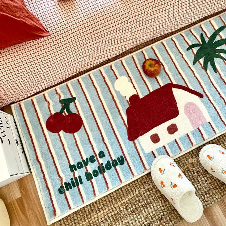 Rynx Carpet for Bedroom Living Room Bed Edge Striped Doormat Cartoon Bear Soft Fluffy Rug Girls' Room Artificial Cashmere Floor Mats
