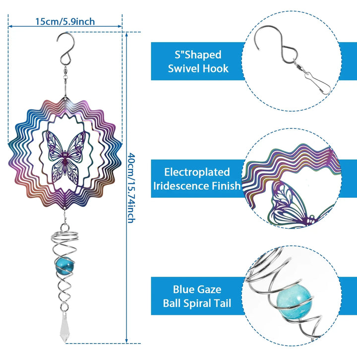 Lisslune | Stainless Steel Spiral Tail Outdoor 3D Wind Spinners
