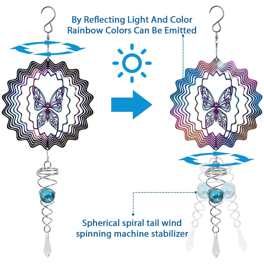 Lisslune | Stainless Steel Spiral Tail Outdoor 3D Wind Spinners
