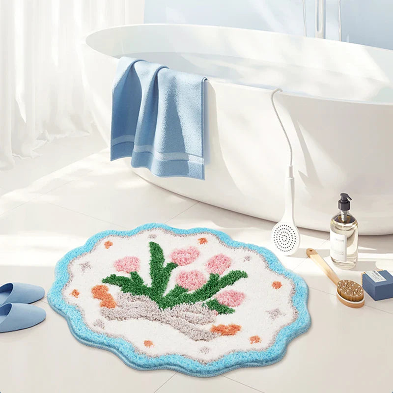 Rynx | Tufting Floral Bath Mat Living Room Rug Soft Bath Mat Bedroom Bedside Rug Door Floor Non-Slip Mat Aesthetic Home Decor