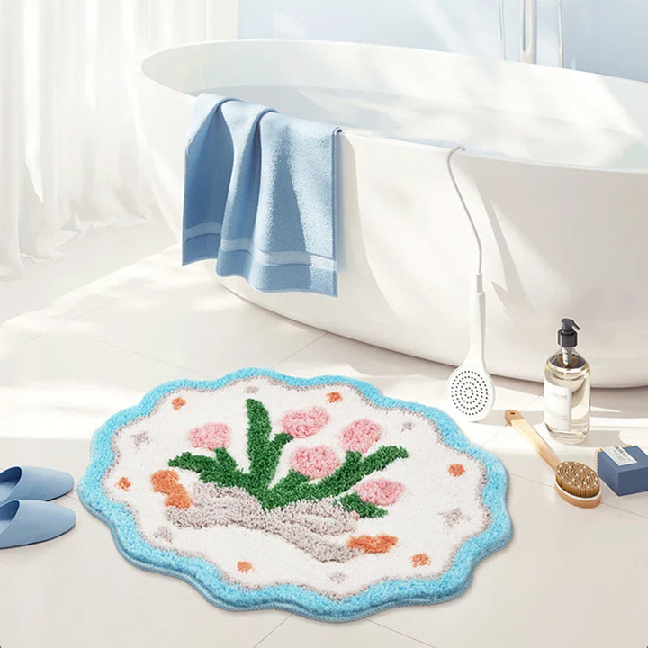 Rynx | Tufting Floral Bath Mat Living Room Rug Soft Bath Mat Bedroom Bedside Rug Door Floor Non-Slip Mat Aesthetic Home Decor