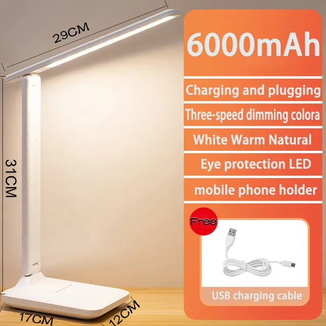Lisslune | LED Desk Lamp | Rechargeable 6000mAh | Stepless dimmable | Foldable Desk Lamp with Touch