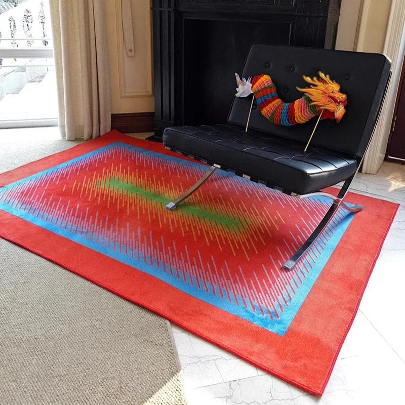Rynx | Red minimalist living room large rug geometric pattern bedroom rug creative art home special rug short pile rugs