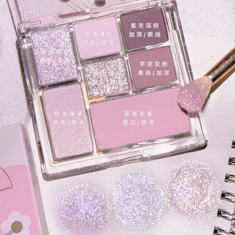 Rynx | Shimmer Eyeshadow Palette 7 Colors Gray Powder Glitter Eyeshadow Black Korean Eye Makeup Cosmetics Maquillajes For Women Makeup