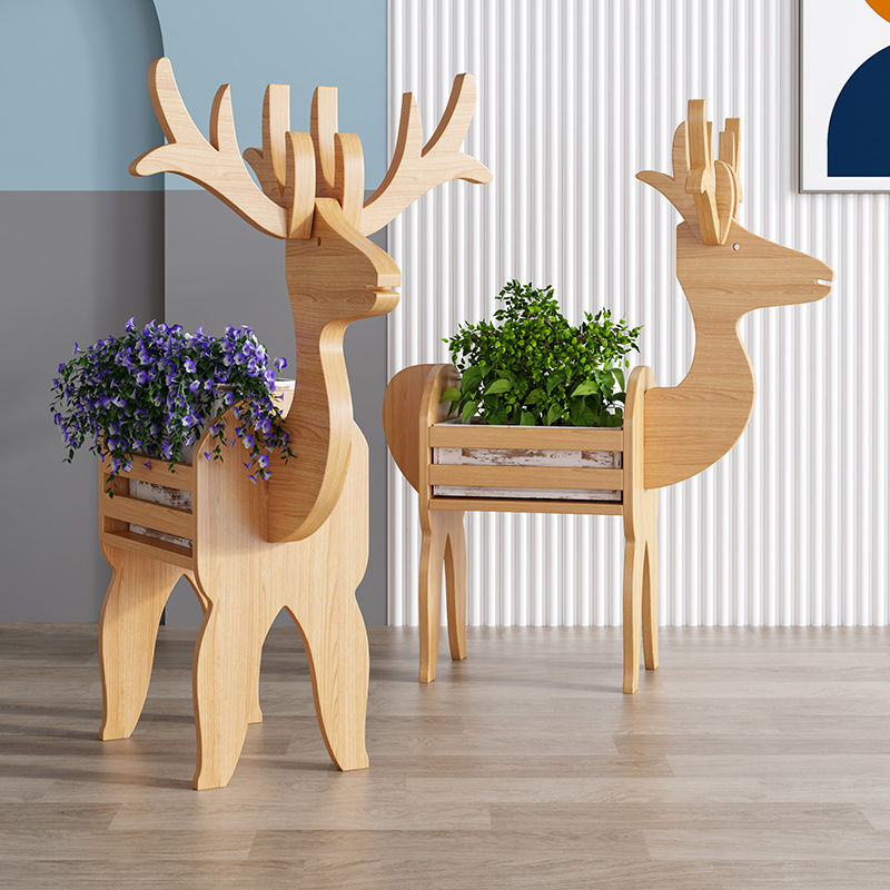 Lisslune | WhimsiRustic - Unusual Wooden Flower Stand Reindeer