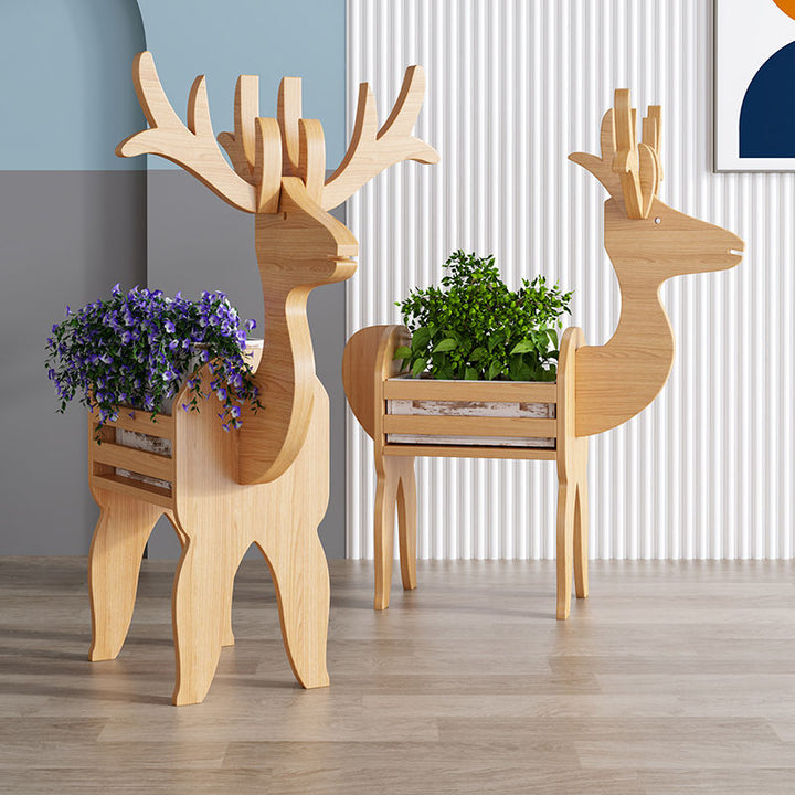 Lisslune | WhimsiRustic - Unusual Wooden Flower Stand Reindeer