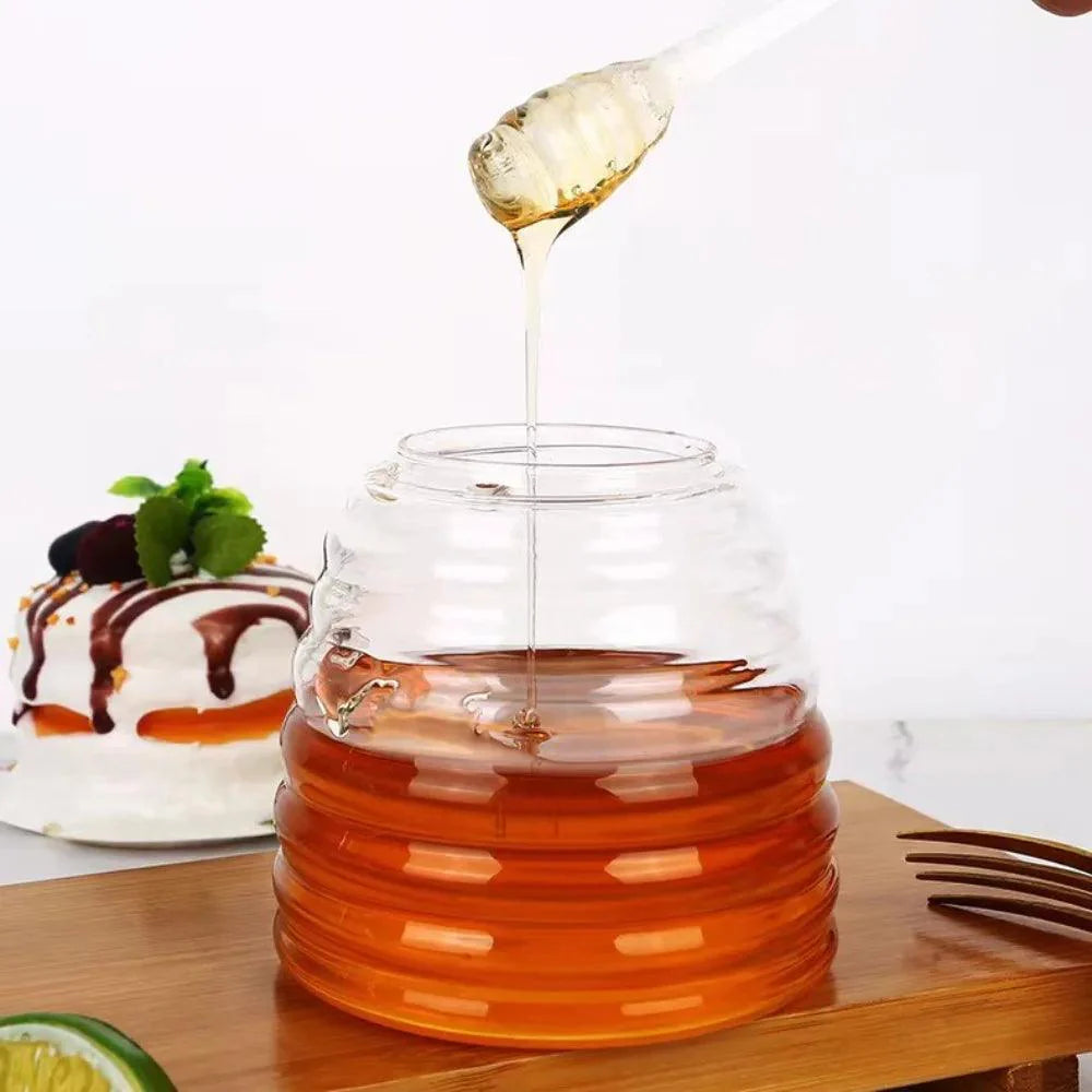 Lisslune | Elegant 15oz Glass Honey Dispenser with Dipper and Airtight Lid