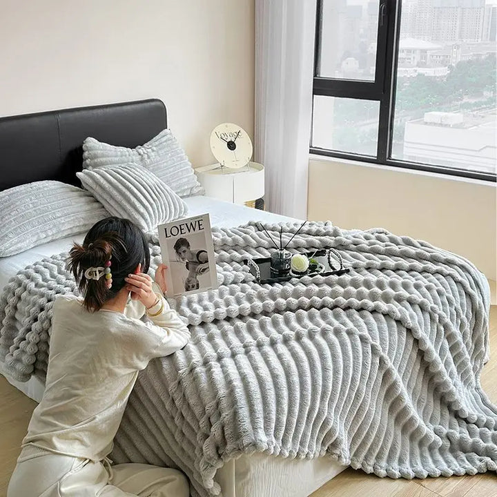 Rynx | Light Luxury Rabbit Plush Blanket for Autumn and Winter Warmth, Milk Fleece Sofa Cover Blanket, Coral Fleece Thick Office Blanket