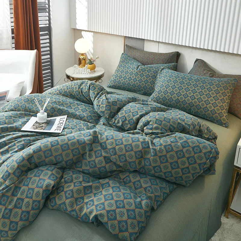 Rynx | Cotton Soft Bedding Set Striped Print Duvet Cover with Pillowcase Flower Duvet Pillowcases Sets