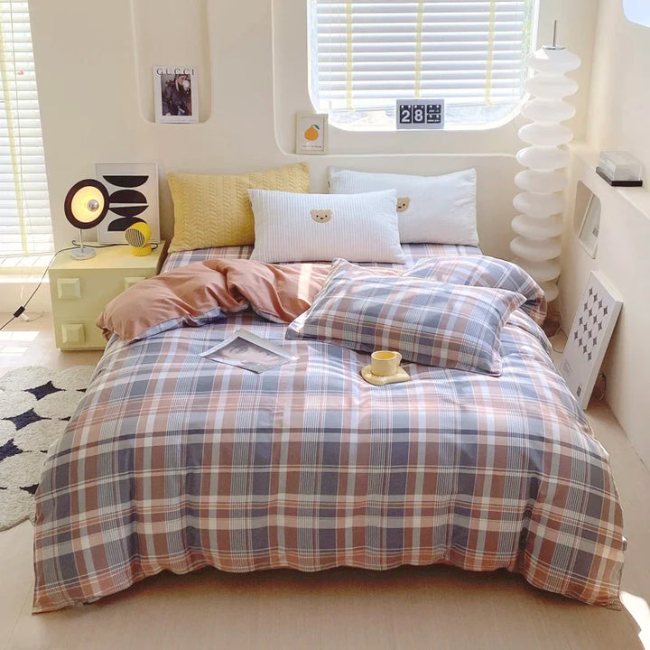 Rynx | Khaki Striped Check Blanket Adults Kids Home Hotel Room Decoration Double Skin-friendly Comfort 100% Cotton Bedding 1 Piece