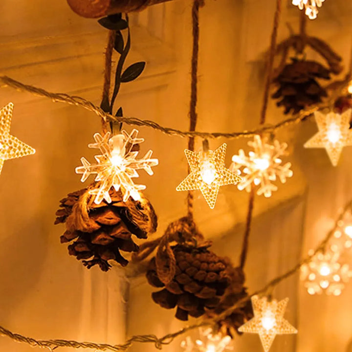 Rynx | LED Snowflake String Lights Star String Lights Battery Operated Xmas Tree Moose Decorative Garland Party Wedding New Year Decoration