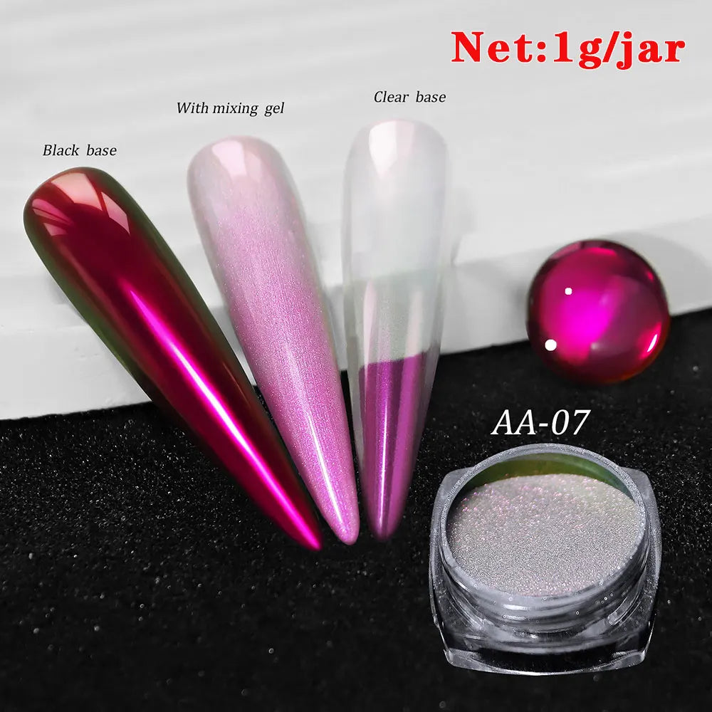 Rynx | 1jar Chrome Chameleon Aurora Nail Powder Metallic Effect Nail Glitter Pigment Mirror Nail Rubbing Dust Gel Nail Polish Accessories