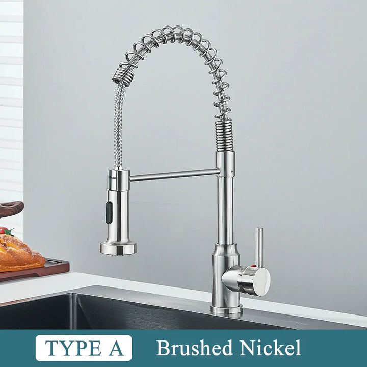 Rynx | Matte Black Kitchen Sink Faucet Single Lever Spring Hot and Cold Water Spout Mount Bathroom Chrome Kitchen Tap
