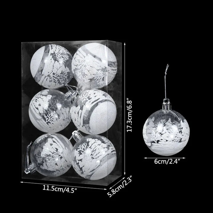 Rynx 6 pieces 6 cm transparent snow Christmas balls pendants for Christmas tree decoration clear balls hanging ornaments Xmas Navidad