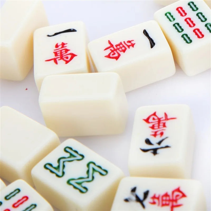 Rynx | 1pc Portable Compact Mahjong Set Lightweight Mahjong Set with Brown Bag - Perfect for Travel and Board Games
