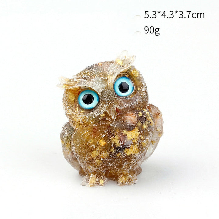 Lisslune | Natural Crystal Owl Figurine: Handmade Collector's Item