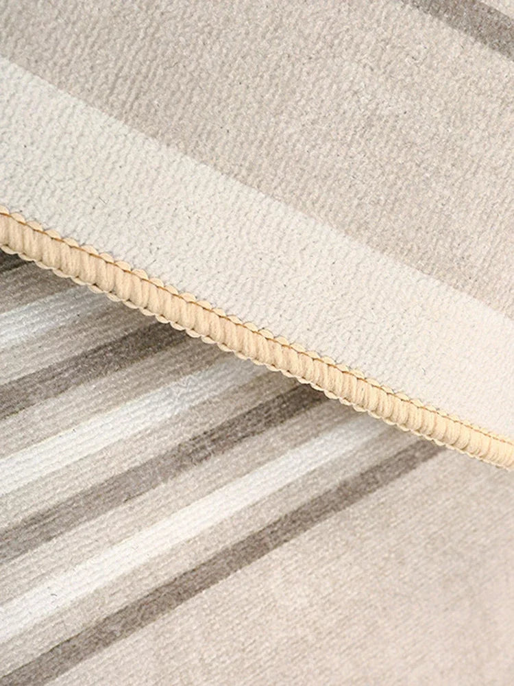 Rynx | Minimalist Beige Art Stripe Carpet Comfortable Luxury Bedroom Rugs Soft Large Area Living Room Carpet Abstract Lines Balcony Rugs