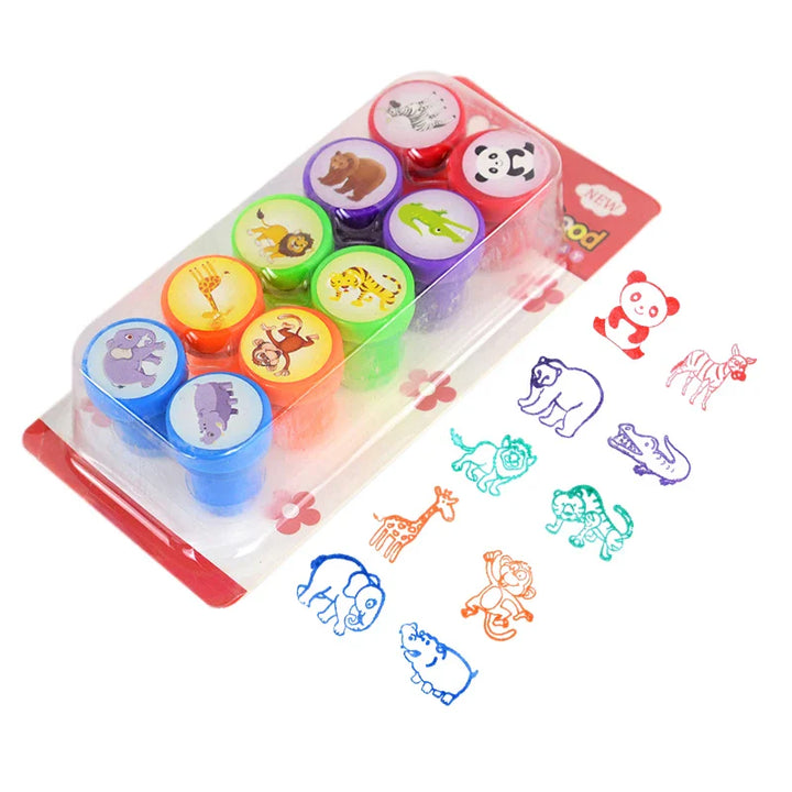 Rynx 10pcs Cartoon Animal Unicorn Self-Inking Stamp Toy Kids Birthday Party Gifts Goodie Bag Pinata Filler Boy Girl Christmas Gift