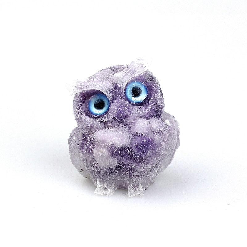 Lisslune | Natural Crystal Owl Figurine: Handmade Collector's Item