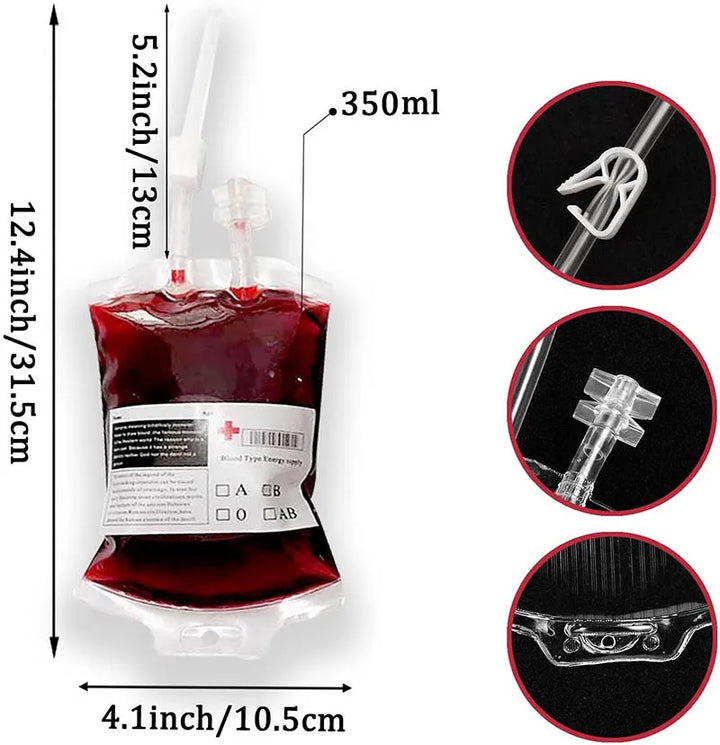 Rynx | 1PC 350ml Halloween Blood Bag for Drinks PVC Reusable Halloween Drink Bags Vampire Theme Party Props Horror Party Decoration