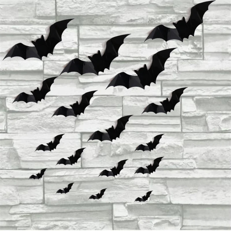 Rynx | 16 Pieces Halloween 3D Black Bat Wall Stickers Removable Halloween DIY Wall Decoration Halloween Party Decoration Horror Bat Stickers