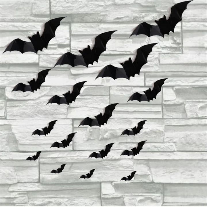 Rynx | 16 Pieces Halloween 3D Black Bat Wall Stickers Removable Halloween DIY Wall Decoration Halloween Party Decoration Horror Bat Stickers