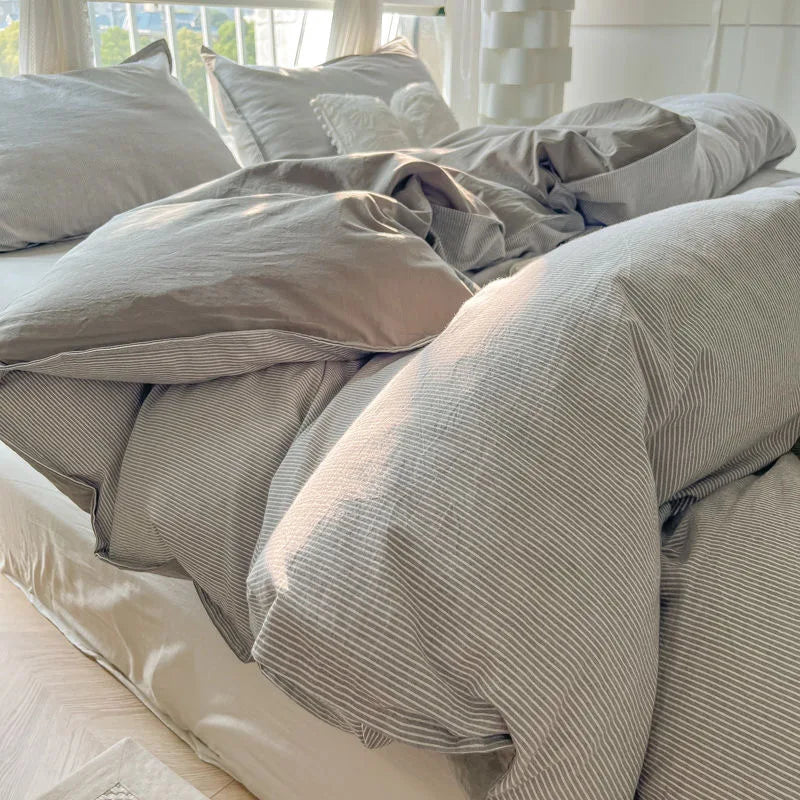 Rynx | Striped Duvet Cover Set Quilt Set Ins Nordic Gray Bed Set of Four Parts, Home Luxury Bedding Set Bed Sheets