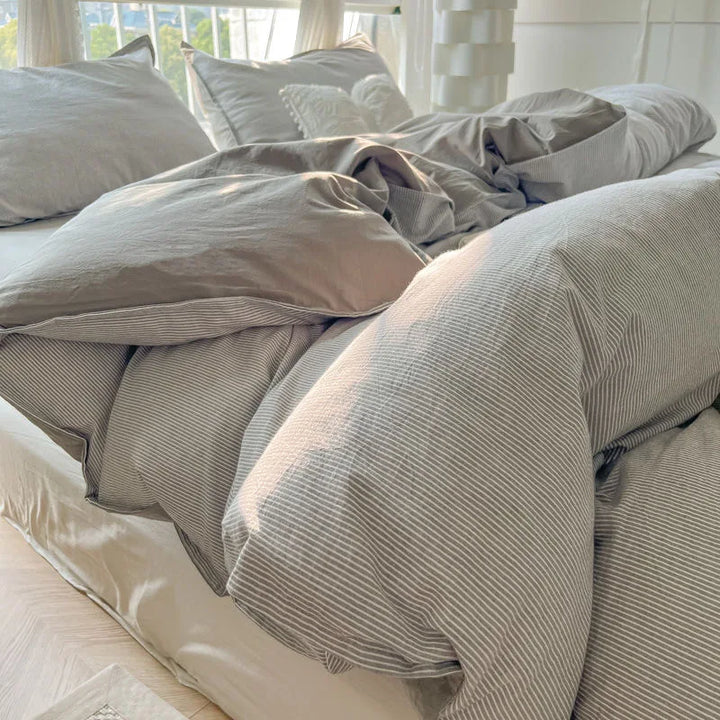 Rynx | Striped Duvet Cover Set Quilt Set Ins Nordic Gray Bed Set of Four Parts, Home Luxury Bedding Set Bed Sheets