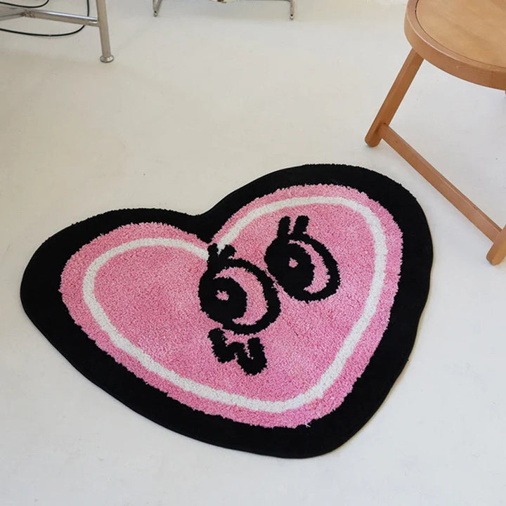 Rynx | Pinned Carpet Heart Shape Living Room Carpet Cute Eyes Bedroom Carpet Hallway Area Rug Floor Mat Doormat Aesthetic Home Decor 78x90cm