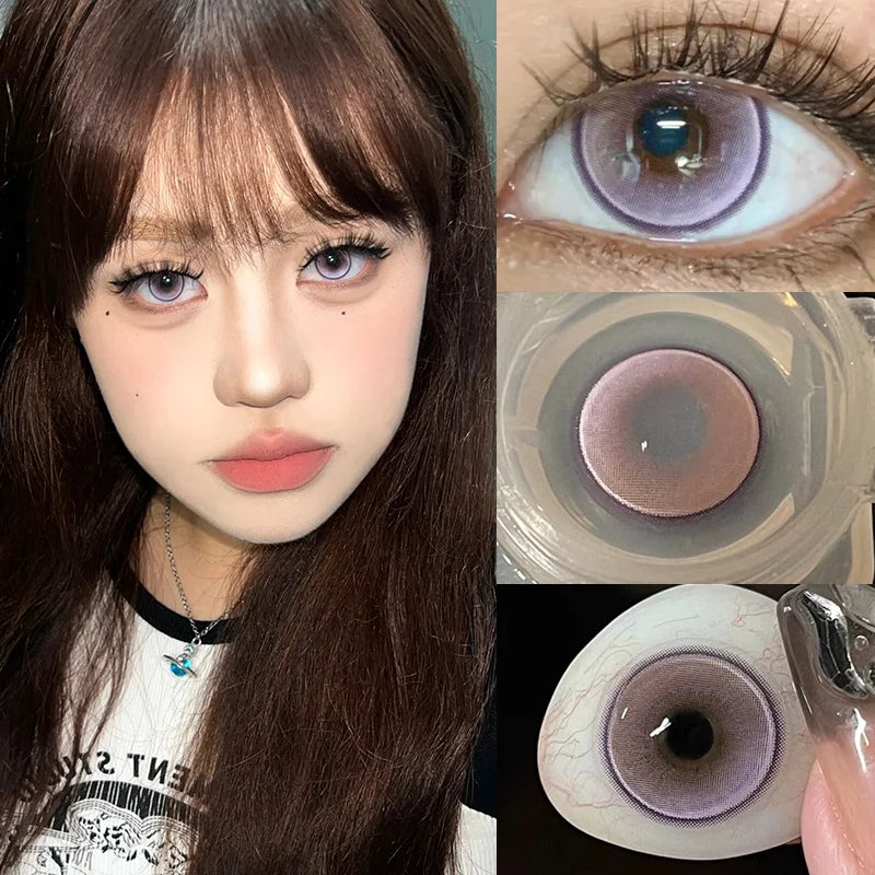 Lisslune | 1 Pair New Colorful Contact Lenses Fashion Blue Lens - 0.00 To - 8.00 Diopters Lenses High Quality Cute Beautiful Pupils