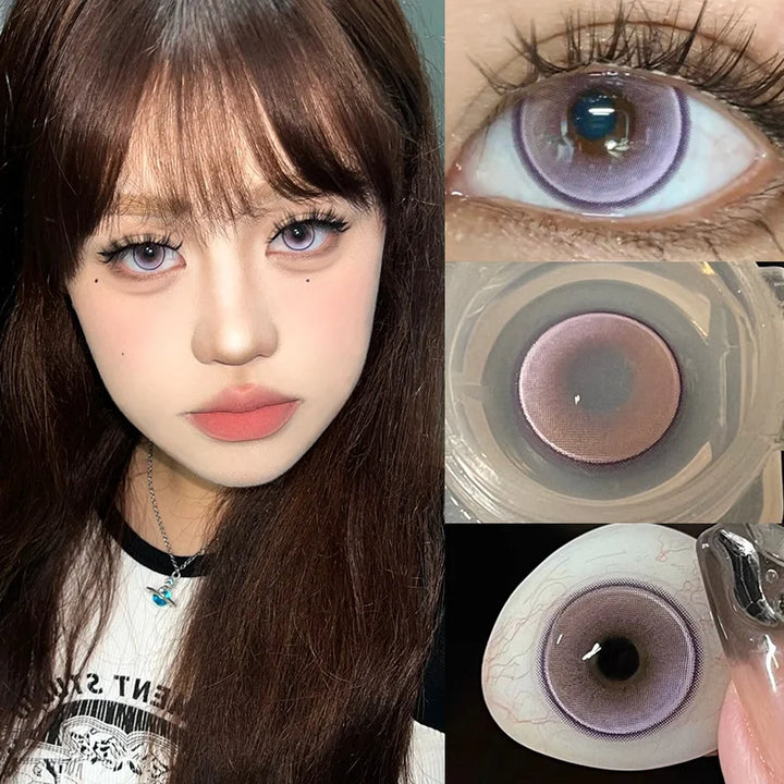 Lisslune | 1 Pair New Colorful Contact Lenses Fashion Blue Lens - 0.00 To - 8.00 Diopters Lenses High Quality Cute Beautiful Pupils